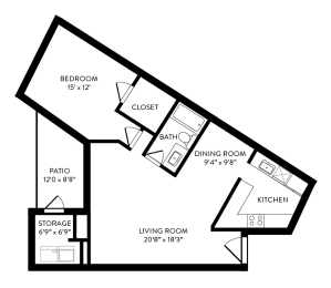 A4 - 1 Bedroom, 1 Bathroom, 832 Square Feet - A4 Floorplan at Hillside Creek in Austin, TX