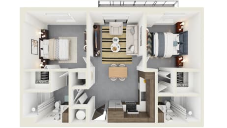 3d rendering of B2 Floor Plan at Hollywood Heights on the Boulevard Luxury apartments in Hollywood, FL