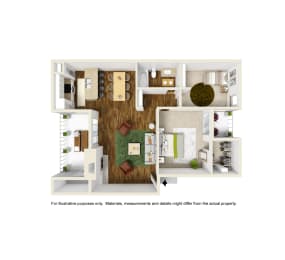 B1 3D plus floor plan of Montfort Crossing in Dallas, TX
