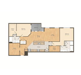 2d image of B8 floor plan 2x2, 1,529sqft apartment at Muse at Museum District in Houston, TX
