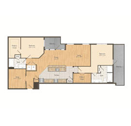 2d image of B9 floor plan 2x2, 1,529sqft apartment at Muse at Museum District in Houston, TX