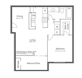 Floor Plan C with one bed and one bath at Wind River Crossing in Austin, TX