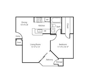 A1 floor plan at Polaris apartments in Irving, TX