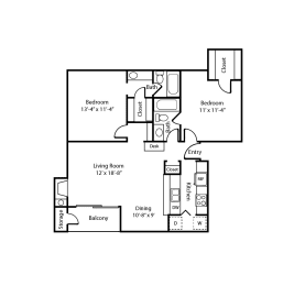 2D B1 Floorplan at Polaris Apartment Homes in Irving, Texas, TX