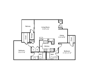 2D B2 Floorplan at Polaris Apartment Homes in Irving, Texas, TX