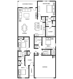 Poplar - 4 Bedroom 3 Bath 1,912 Sq. Ft. Floor Plan at Beacon at Meridian, San Antonio Texas