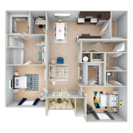 2Bedroom Deluxe 3D Floorplan at Grand Reserve Pelham in Pelham, AL