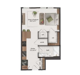 Studio, 1 Bathroom, 525 Square Feet - S1 Floorplan at St. Elmo Apartments in Austin, TX