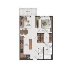 1 Bedroom, 1 Bathroom, 690 Square Feet - A2 Floorplan at St. Elmo Apartments in Austin, TX