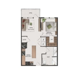 1 Bedroom, 1 Bathroom, 690 Square Feet - A2-LW Floorplan at St. Elmo Apartments in Austin, TX