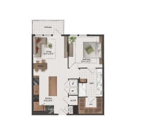 1 Bedroom, 1 Bathroom, 810 Square Feet - A5 Floorplan at St. Elmo Apartments in Austin, TX