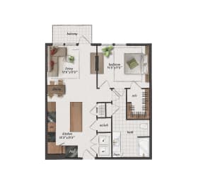 1 bedroom, 1 bathroom, 840 square foot A5A floorplan at St. Elmo Apartments in Austin, TX