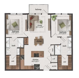 2 Bedroom, 2 Bathroom, 1080 Square Feet - B3 Floorplan at St. Elmo Apartments in Austin, TX