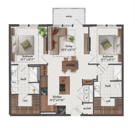2 Bedroom, 2 Bathroom, 1140 Square Feet - B5-LW Floorplan at St. Elmo Apartments in Austin, TX