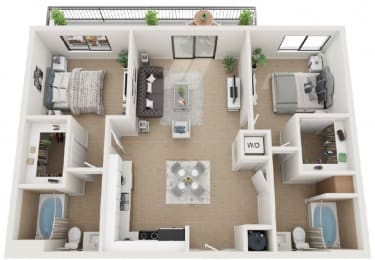 2 Bedroom 2 Bathroom Floor Plan at Twenty2 West, Florida, 33155