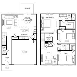 Verbena - 3 Bedroom 2.5 Bath 1,826 Sq. Ft. Floor Plan at Beacon at Meridian, Texas