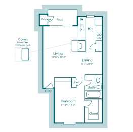 A3 floor plan, 675sqft, 1 bed, 1 bath, at Westdale Creek apartments in Austin, TX