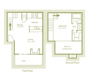 2D photo of A4 floor plan with 1 bedroom loft and one bathroom, 2 story apartment of 700sqft at Westdale Parke Apartments in Austin, TX