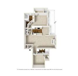 Floor Plan B2 1186 sq ft 2 bed 2 bath at Jefferson Creek in Irving TX