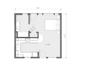 Floor Plan  A floor plan of a room with dimensions and furniture layout.