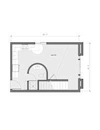 Floor Plan  A floor plan of a room with dimensions and furniture layout.