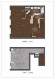 Floor Plan  A floor plan of a two-level home with labeled rooms.