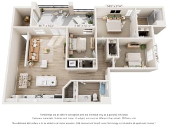 a 3d floor plan of a home with a bedroom and a living room