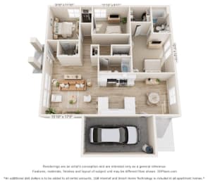 a 3 bedroom floor plan of a 2100 sq ft apartment