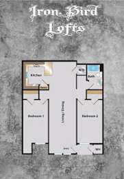 Floor Plan  A floor plan of the Iron Bird Lofts apartment layout.