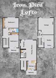 Floor Plan  A floor plan of the Iron Bird Lofts apartment building.