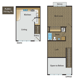 Floor Plan  1 Bedroom with Loft Floor Plan