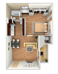 One bedroom 1 bath floorplan with balcony at Twenty 15 Apartments, Austin, TX