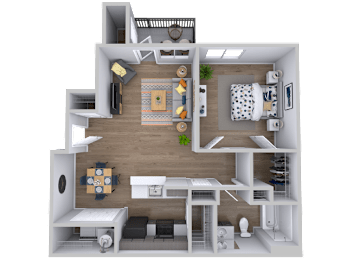 One bed one bath floorplan with walk-in closet at Radius at the Domain Apartments, Texas, 78758