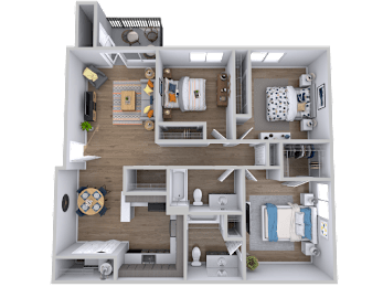 Three bed two bathroom floorplan at Radius at the Domain Apartments, Texas
