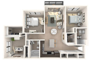 A diagram of a house layout with a kitchen, living room, and bathroom.