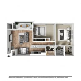 a 3 bedroom floorplan of a 2100 sq ft apartment at Missouri Crossing, Phoenix, Arizona, 85015