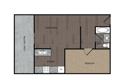 One bedroom one bath floor plan at the Diplomat