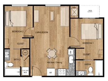 2 Bedroom Floor Plan at Parks Residential - Richardson, Richardson, TX, 75082