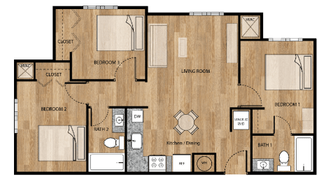 3 Bedroom Floor Plan at Parks Residential - Richardson, Texas