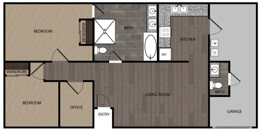  Floor Plan Plan 4 - 2-Bedroom, 1.5-Bath, 2-Car-Garage