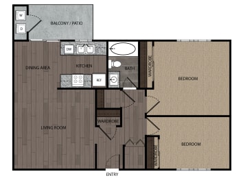  Floor Plan Plan 3 - 2-Bedroom, 1 Bath, 1-Car-Garage