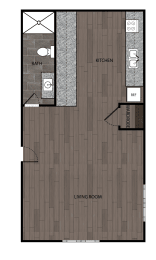 illustration of a 1 bedroom apartment floor plan