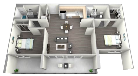 a 3d floor plan of a 1 bedroom apartment