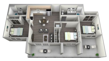 a 3d floor plan of a 1 bedroom apartment with a bathroom and a bedroom with a