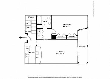 A black and white drawing of a house plan with a living room, kitchen, bath, and stairs.