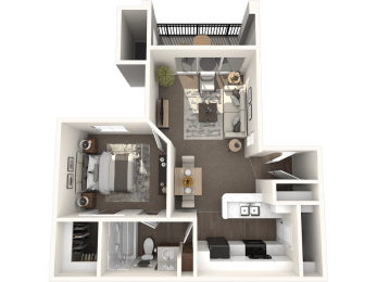 a 3d floor plan of a 2100 sq ft apartment