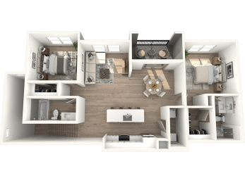 a 3d floor plan of a house with a bedroom and a living room