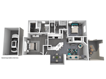 A detailed 3D floor plan of a residence showing all rooms and their layouts.