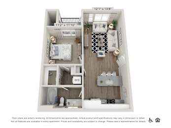 1 Bedroom 1 Bath Apartment Floor Plan at View on Centennial