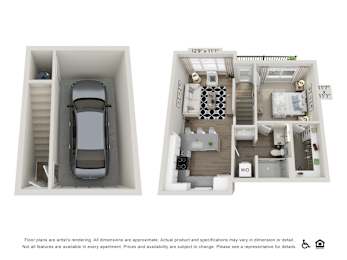 1 Bedroom 1 Bath Apartment Floor Plan  with Garage at View on Centennial